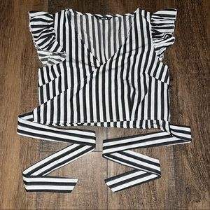 NWOT Shein Gray and White Striped Tie Top